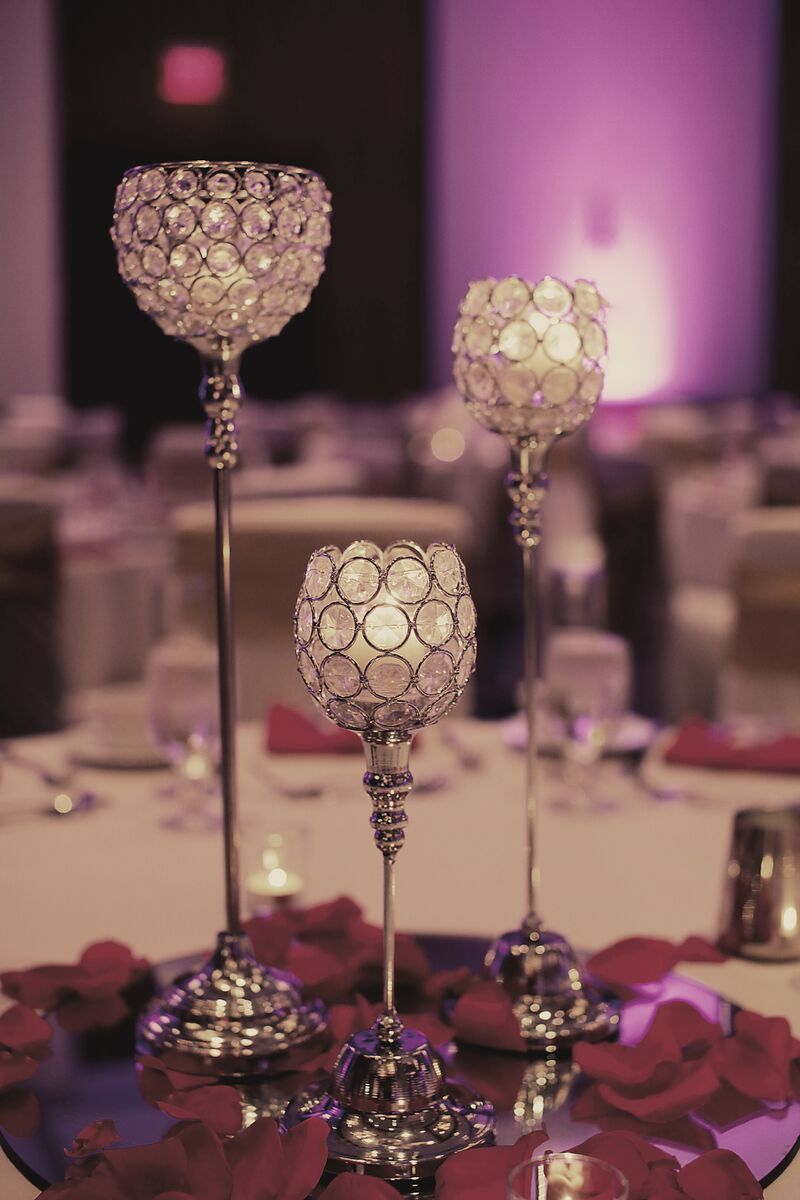 Crystal candle centrepieces at the reception
